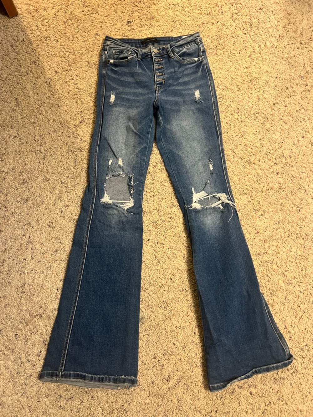 Flying Monkey Distressed Flare Jeans - Dark Blue